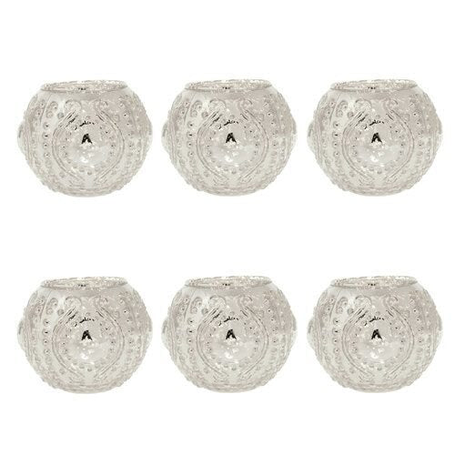 6 Pack | Vintage Mercury Glass Vase and Candle Holders (3.25-Inches, Small Josephine Design, Silver) - Use with Tea lights - for Home Décor, Parties and Weddings - PaperLanternStore.com - Paper Lanterns, Decor, Party Lights & More