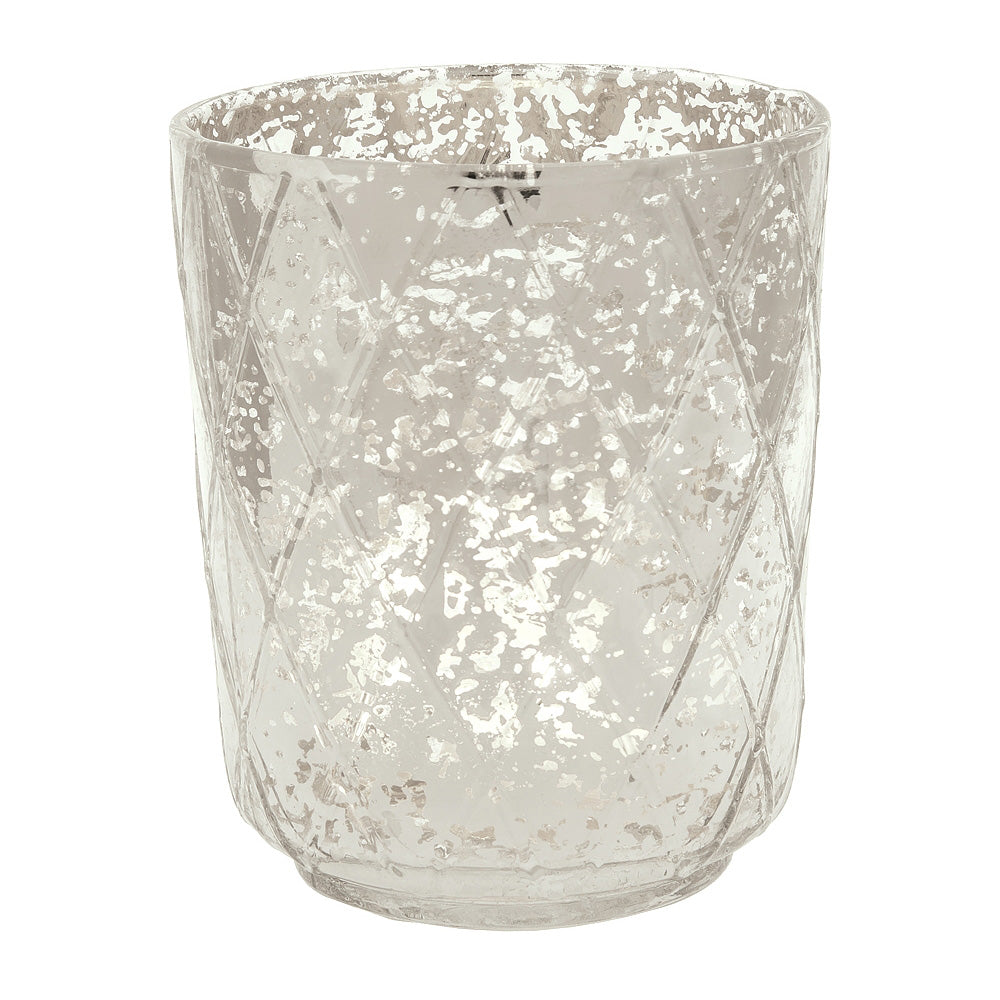 Vintage Mercury Glass Candle Holder (4.75-Inch, Marla Design, Quilt Pattern, Silver) - For Use with Tea Lights - For Home Decor, Parties, and Wedding Decorations - PaperLanternStore.com - Paper Lanterns, Decor, Party Lights &amp; More