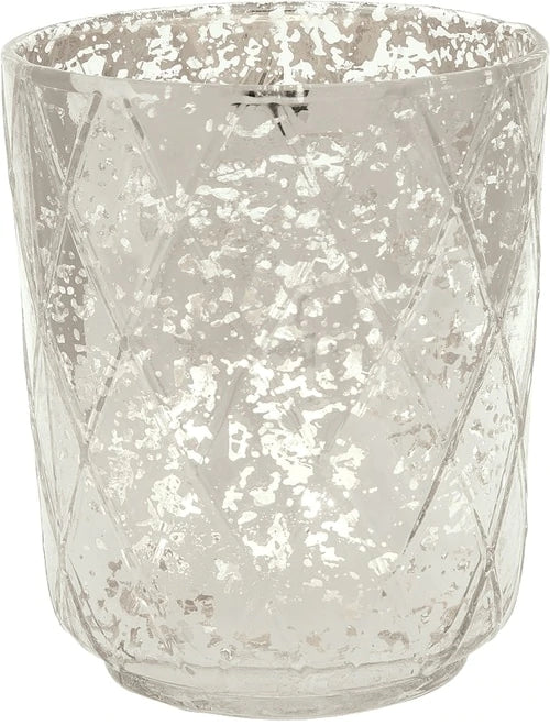 Vintage Mercury Glass Candle Holder (4.75-Inch, Marla Design, Quilt Pattern, Silver) - For Use with Tea Lights - For Home Decor, Parties, and Wedding Decorations - PaperLanternStore.com - Paper Lanterns, Decor, Party Lights &amp; More