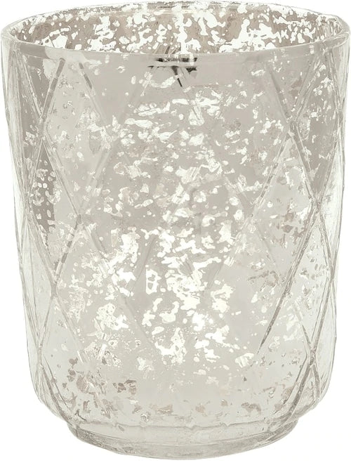 Vintage Mercury Glass Candle Holder (4.75-Inch, Marla Design, Quilt Pattern, Silver) - For Use with Tea Lights - For Home Decor, Parties, and Wedding Decorations - PaperLanternStore.com - Paper Lanterns, Decor, Party Lights & More