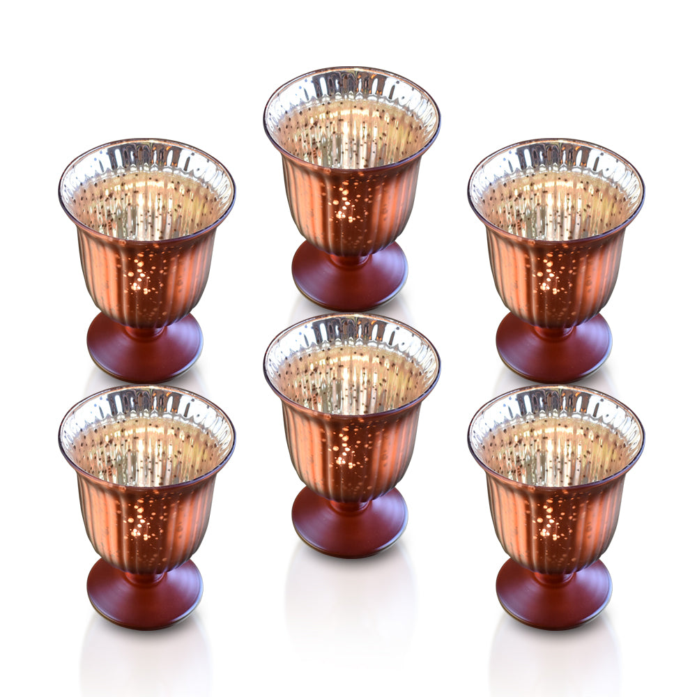 6 Pack | Vintage Mercury Glass Candle Holders (5-Inch, Emma Design, Fluted Urn, Rustic Copper Red) - Decorative Candle Holder - For Home Decor, Party Decorations, and Wedding Centerpieces - PaperLanternStore.com - Paper Lanterns, Decor, Party Lights &amp; More