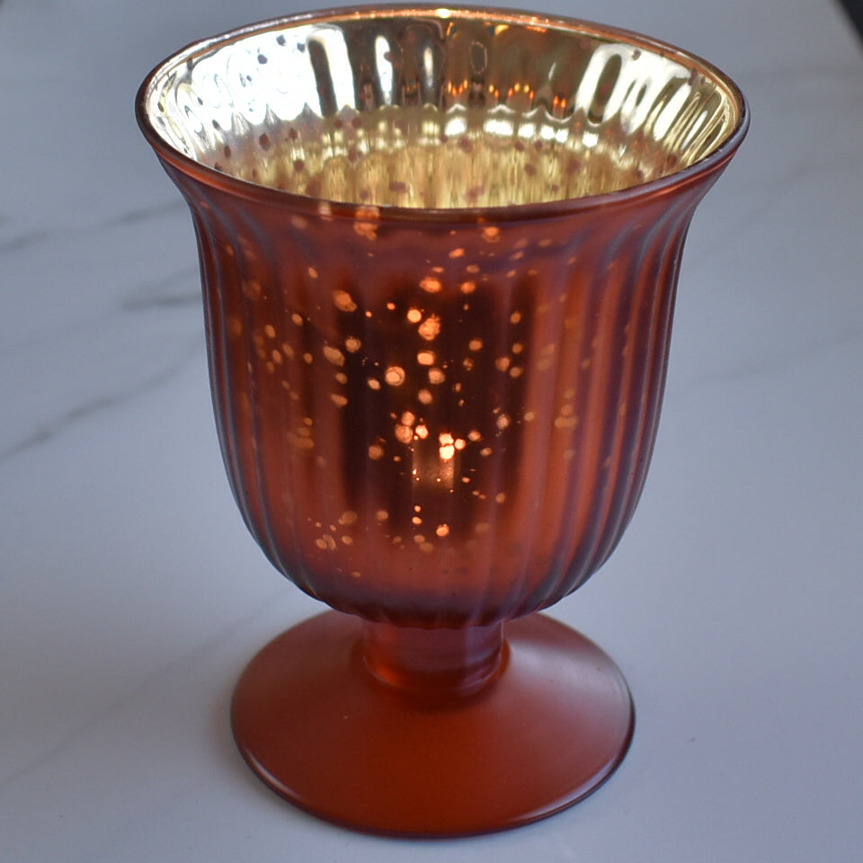 Vintage Mercury Glass Candle Holder (5-Inch, Emma Design, Fluted Urn, Rustic Copper Red) - Decorative Candle Holder - For Home Decor, Party Decorations, and Wedding Centerpieces - PaperLanternStore.com - Paper Lanterns, Decor, Party Lights &amp; More