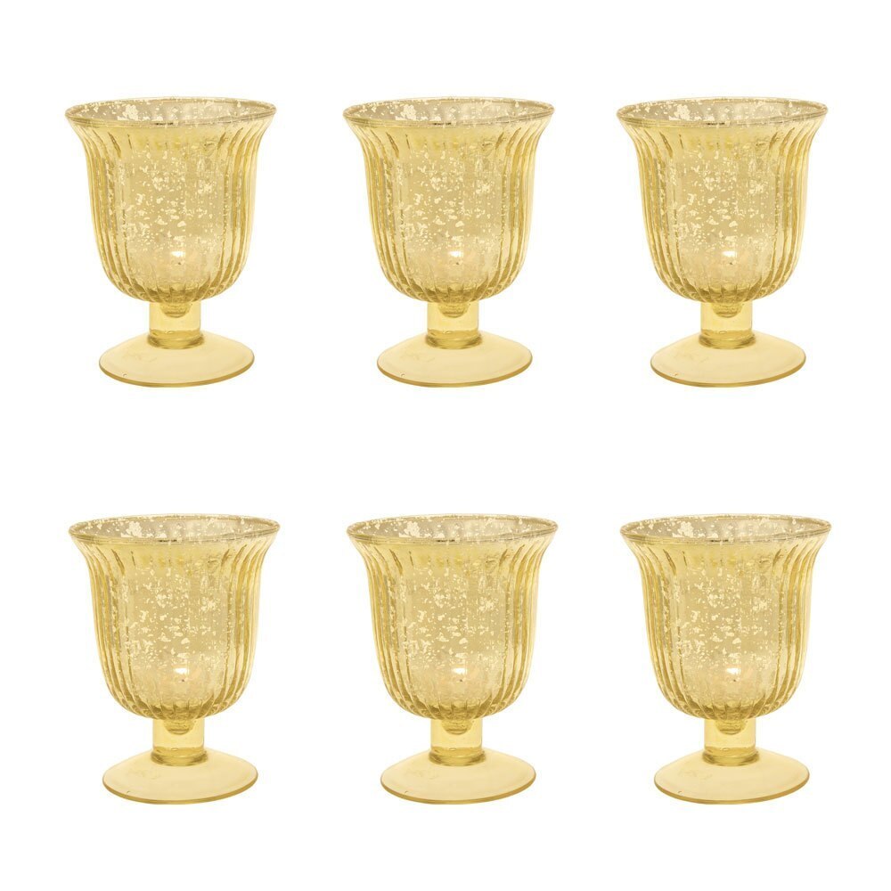 6 Pack | Vintage Mercury Glass Candle Holders (5-Inch, Emma Design, Fluted Urn, Gold) - Decorative Candle Holder - For Home Decor, Party Decorations, and Wedding Centerpieces - PaperLanternStore.com - Paper Lanterns, Decor, Party Lights &amp; More