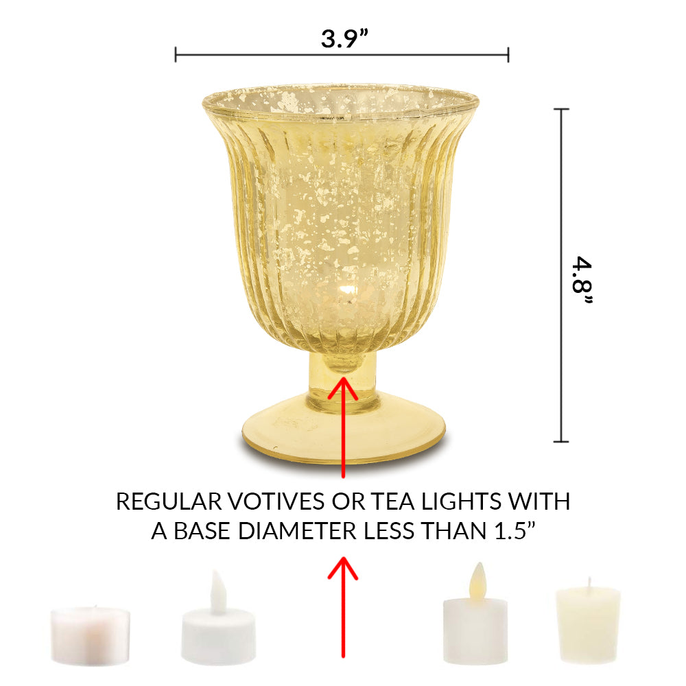 Vintage Mercury Glass Candle Holder (5-Inch, Emma Design, Fluted Urn, Gold) - Decorative Candle Holder - For Home Decor, Party Decorations, and Wedding Centerpieces - PaperLanternStore.com - Paper Lanterns, Decor, Party Lights &amp; More