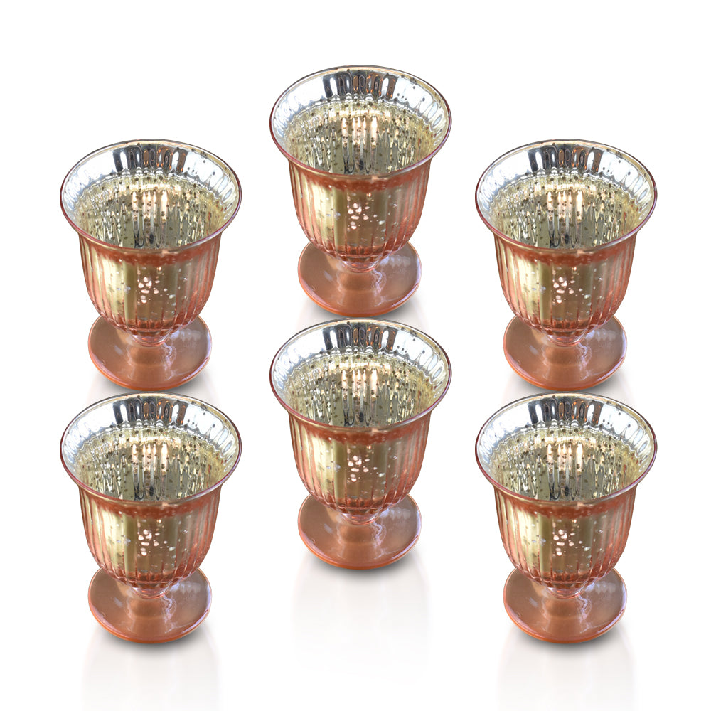 6 Pack | Vintage Mercury Glass Candle Holders (5-Inch, Emma Design, Fluted Urn, Rose Gold Pink) - Decorative Candle Holder - For Home Decor, Party Decorations, and Wedding Centerpieces - PaperLanternStore.com - Paper Lanterns, Decor, Party Lights &amp; More
