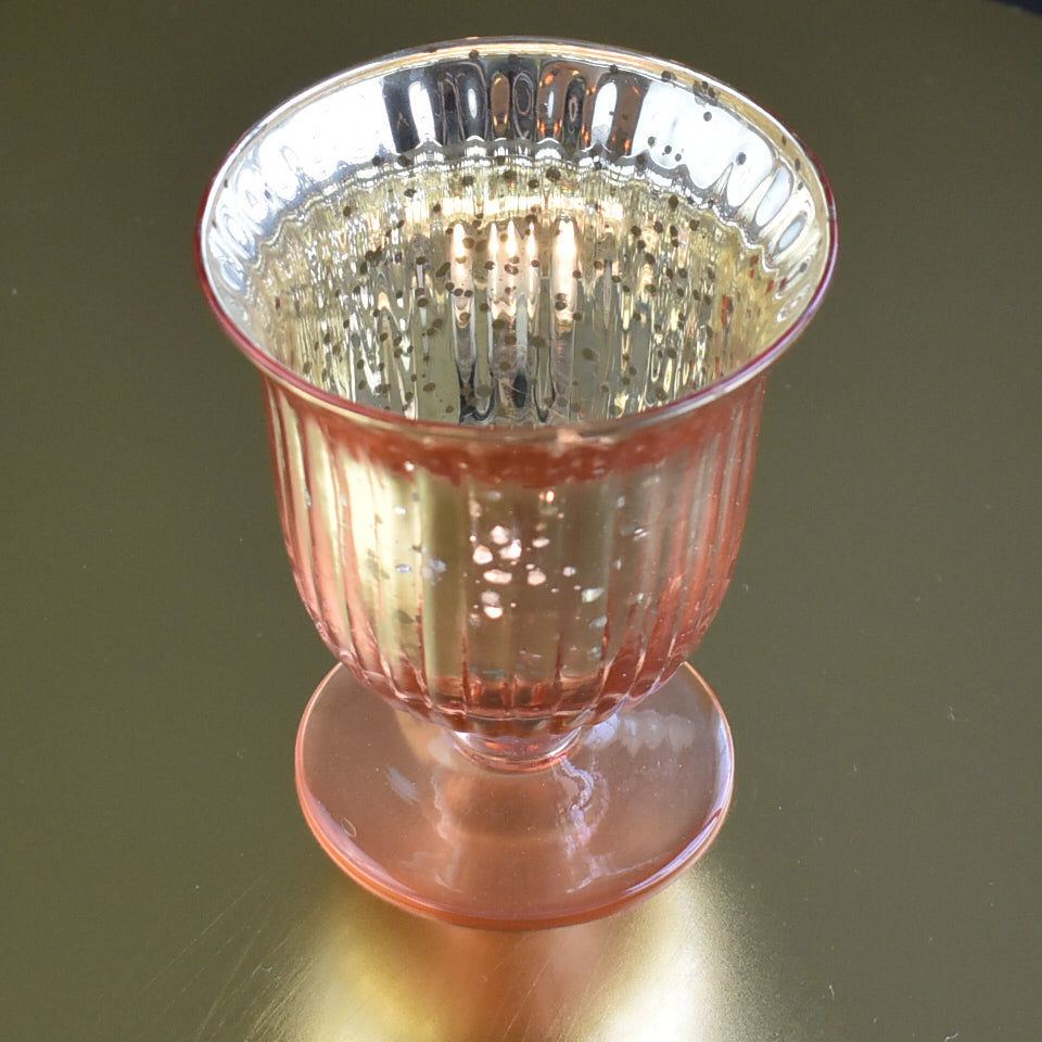 Vintage Mercury Glass Candle Holders (5-Inch, Emma Design, Fluted Urn, Rose Gold Pink) - Decorative Candle Holder - For Home Decor, Party Decorations, and Wedding Centerpieces - PaperLanternStore.com - Paper Lanterns, Decor, Party Lights &amp; More