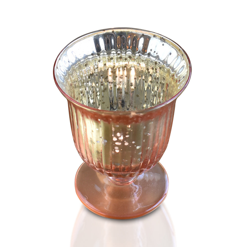 Vintage Mercury Glass Candle Holders (5-Inch, Emma Design, Fluted Urn, Rose Gold Pink) - Decorative Candle Holder - For Home Decor, Party Decorations, and Wedding Centerpieces - PaperLanternStore.com - Paper Lanterns, Decor, Party Lights & More