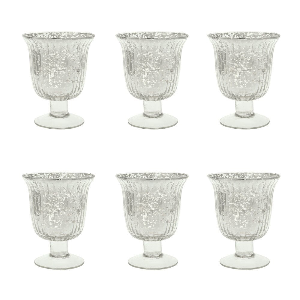 6 Pack | Vintage Mercury Glass Candle Holders (5-Inch, Emma Design, Fluted Urn, Silver) - Decorative Candle Holder - For Home Decor and Wedding Centerpieces - PaperLanternStore.com - Paper Lanterns, Decor, Party Lights &amp; More