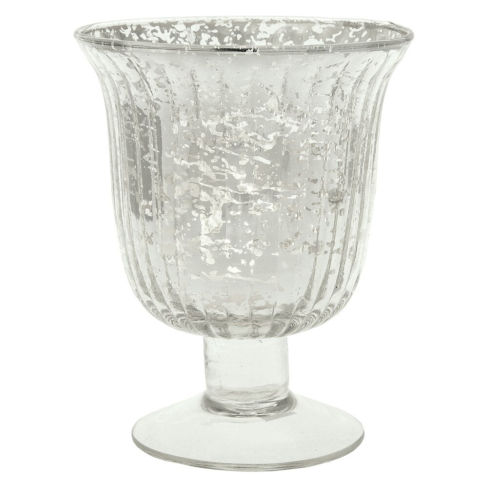 2-PACK | Vintage Mercury Glass Candle Holder (5-Inch, Emma Design, Fluted Urn, Silver) - Decorative Candle Holder - For Home Decor and Wedding Centerpieces