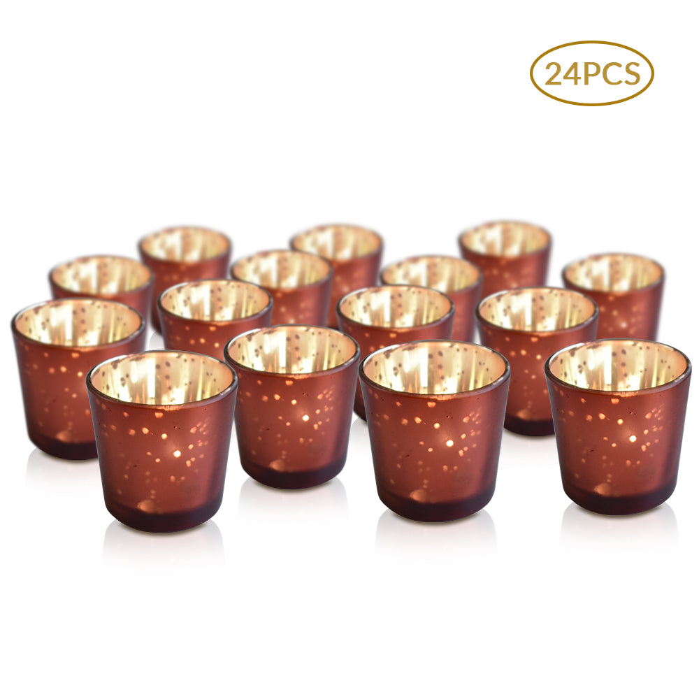 24 Pack | Vintage Mercury Glass Candle Holders (2.5-Inch, Lila Design, Liquid Motif, Rustic Copper Red) - For Use with Tea Lights - For Parties, Weddings and Homes - PaperLanternStore.com - Paper Lanterns, Decor, Party Lights & More