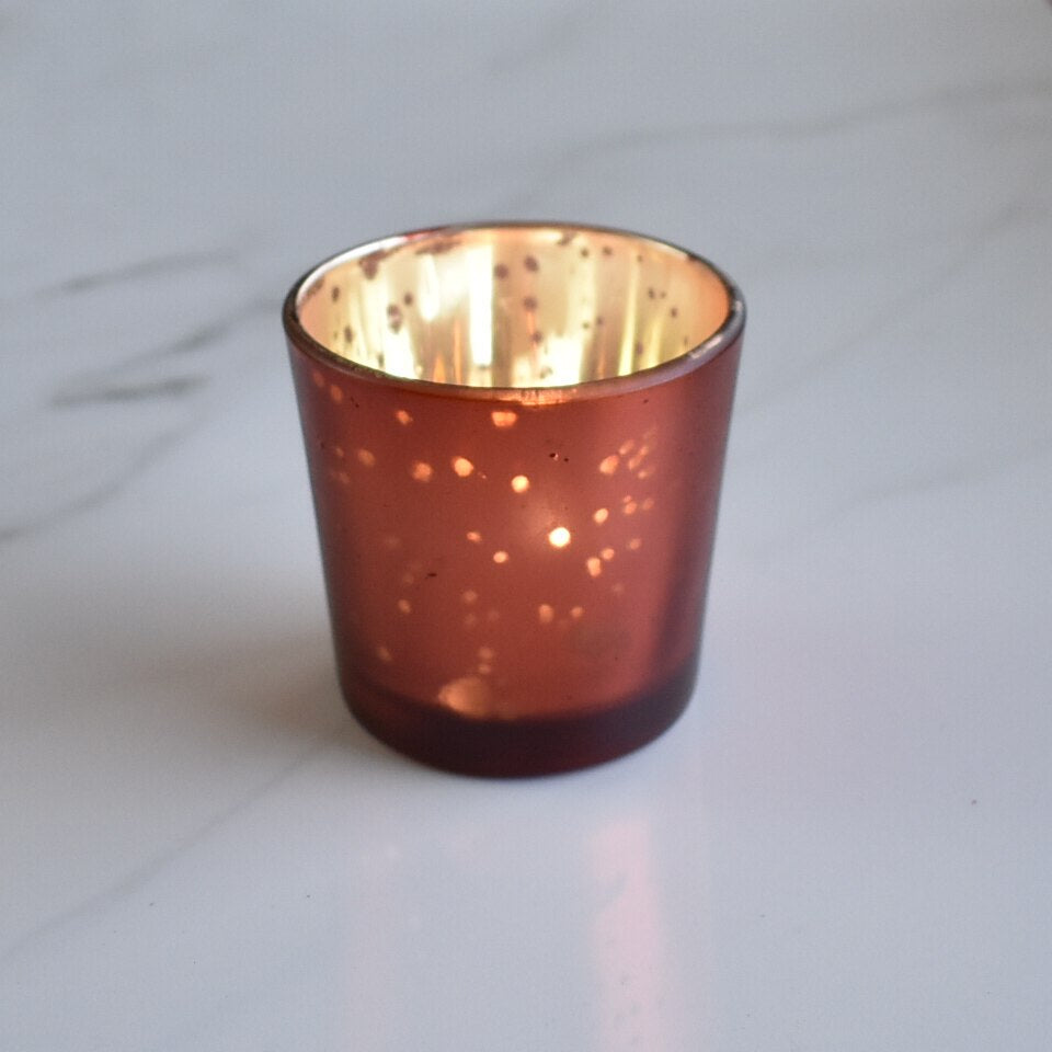 6 Pack | Vintage Mercury Glass Candle Holders (2.5-Inch, Lila Design, Liquid Motif, Rustic Copper Red) - For Use with Tea Lights - For Parties, Weddings and Homes - PaperLanternStore.com - Paper Lanterns, Decor, Party Lights & More