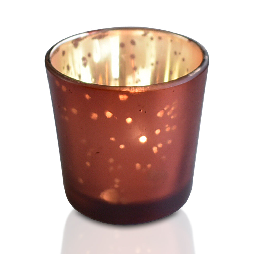 6 Pack | Vintage Mercury Glass Candle Holders (2.5-Inch, Lila Design, Liquid Motif, Rustic Copper Red) - For Use with Tea Lights - For Parties, Weddings and Homes - PaperLanternStore.com - Paper Lanterns, Decor, Party Lights &amp; More