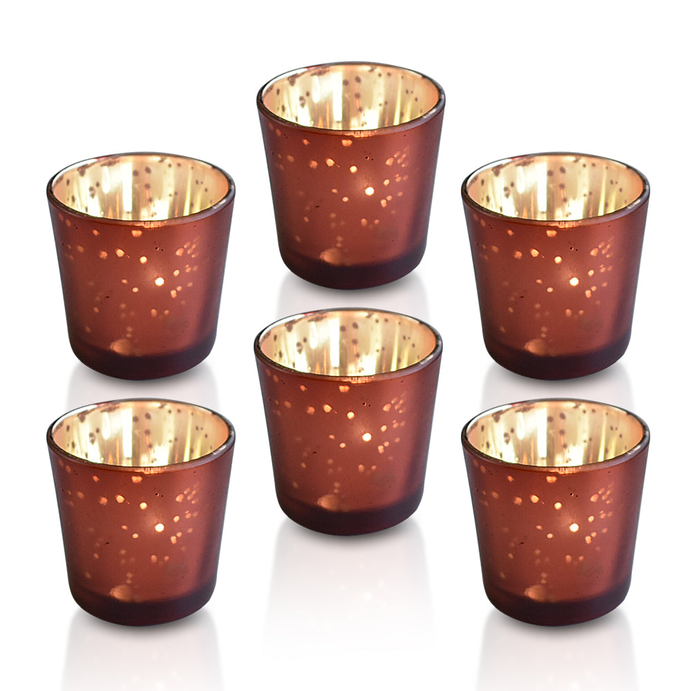 6 Pack | Vintage Mercury Glass Candle Holders (2.5-Inch, Lila Design, Liquid Motif, Rustic Copper Red) - For Use with Tea Lights - For Parties, Weddings and Homes - PaperLanternStore.com - Paper Lanterns, Decor, Party Lights &amp; More