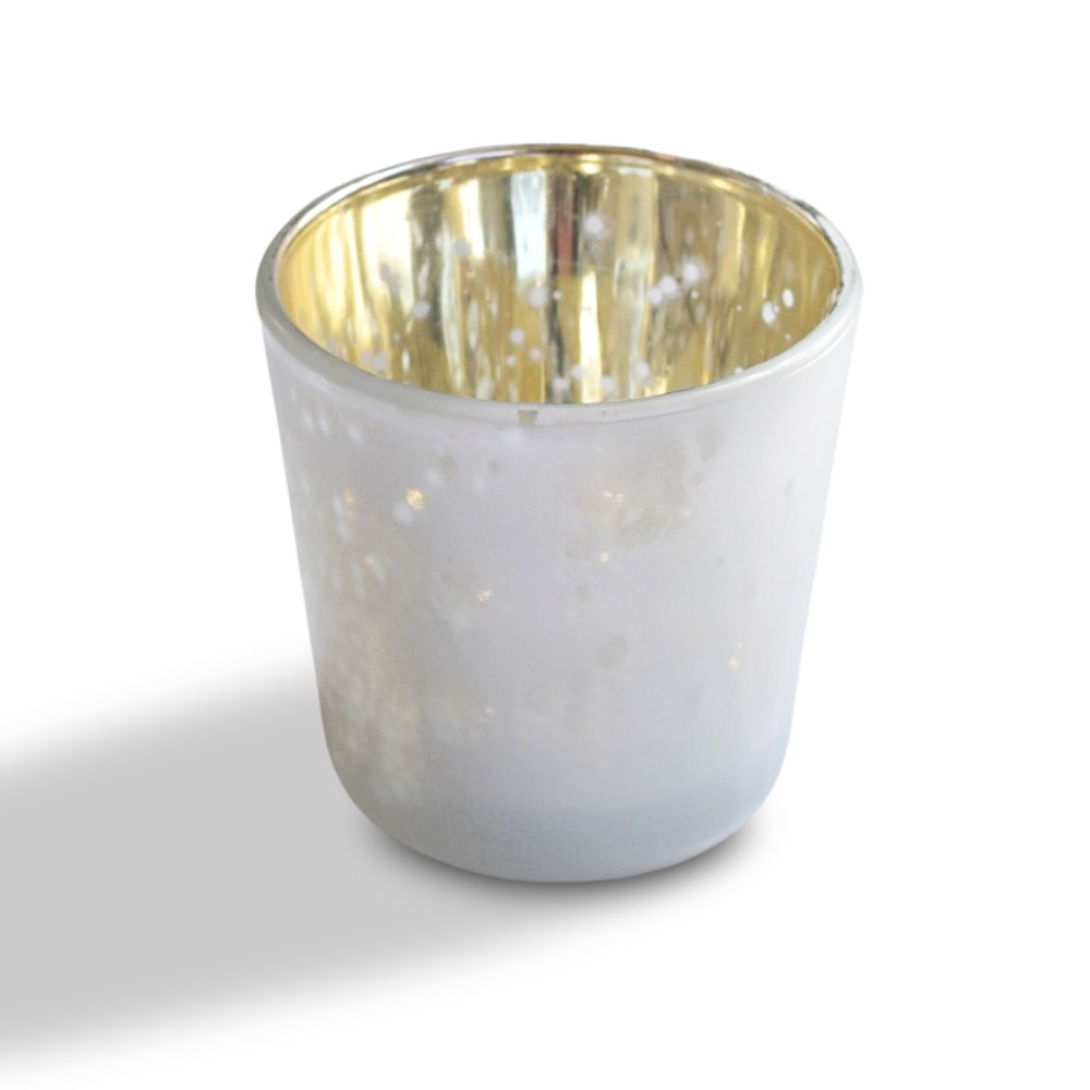 Vintage Mercury Glass Candle Holder (2.5-Inch, Lila Design, Liquid Motif, Pearl White) - For Use with Tea Lights - For Parties, Weddings and Homes