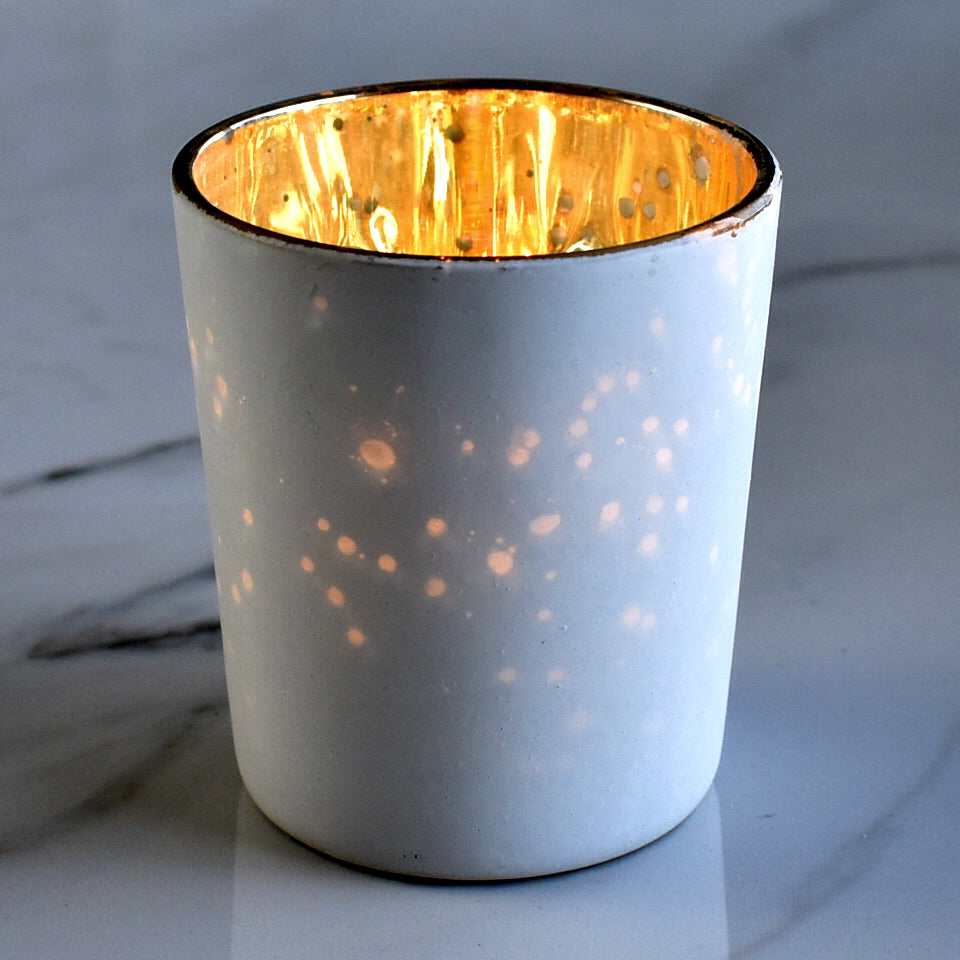 Vintage Mercury Glass Candle Holder (2.5-Inch, Lila Design, Liquid Motif, Antique White) - For Use with Tea Lights - For Parties, Weddings and Homes - PaperLanternStore.com - Paper Lanterns, Decor, Party Lights &amp; More