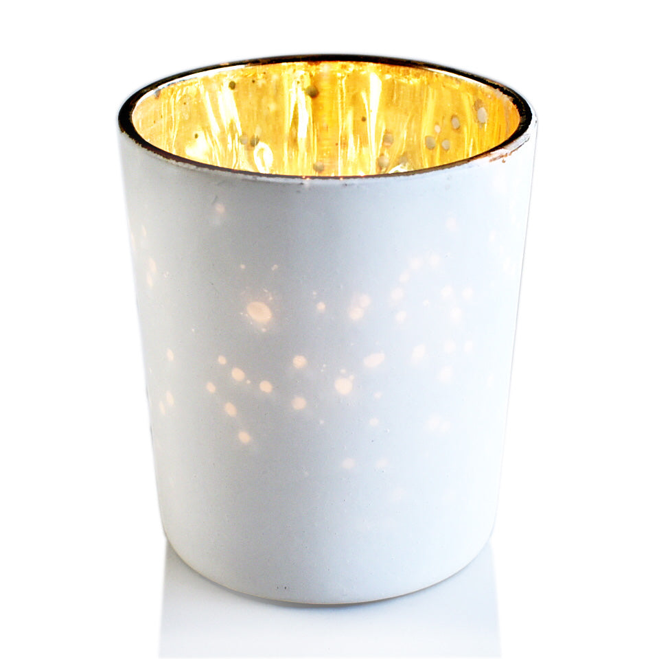 Vintage Mercury Glass Candle Holder (2.5-Inch, Lila Design, Liquid Motif, Antique White) - For Use with Tea Lights - For Parties, Weddings and Homes - PaperLanternStore.com - Paper Lanterns, Decor, Party Lights &amp; More
