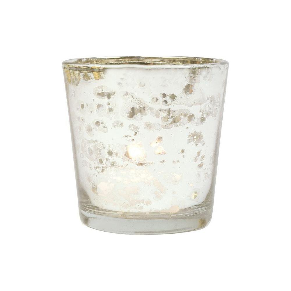 Royal Banquet Silver Mercury Glass Tea Light Votive Candle Holders (5 PACK, Assorted Designs and Sizes)