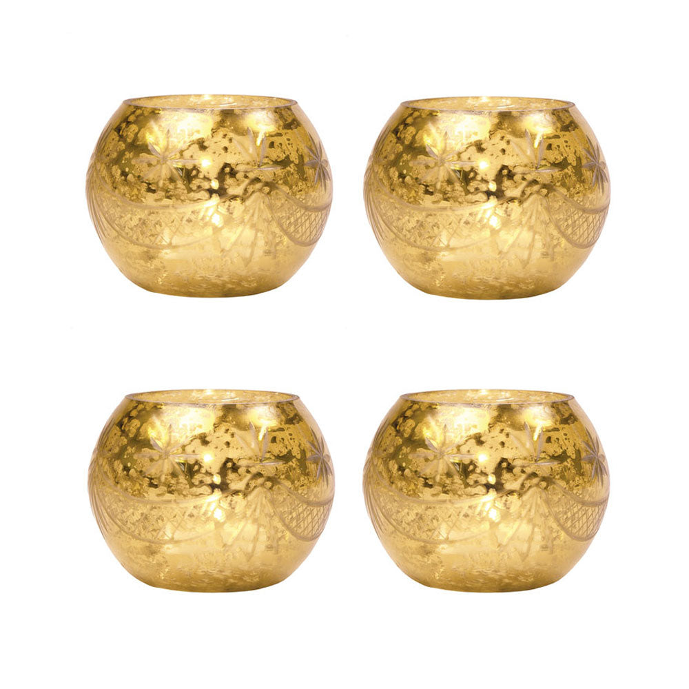 4 Pack | Vintage Mercury Glass Globe Candle Holders (3-Inch, Mary Design, Gold) - For use with Tea Lights - Home Decor, Parties and Wedding Decorations - PaperLanternStore.com - Paper Lanterns, Decor, Party Lights &amp; More