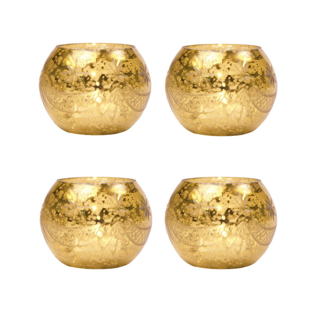 4 Pack | Vintage Mercury Glass Globe Candle Holders (3-Inch, Mary Design, Gold) - For use with Tea Lights - Home Decor, Parties and Wedding Decorations - PaperLanternStore.com - Paper Lanterns, Decor, Party Lights &amp; More