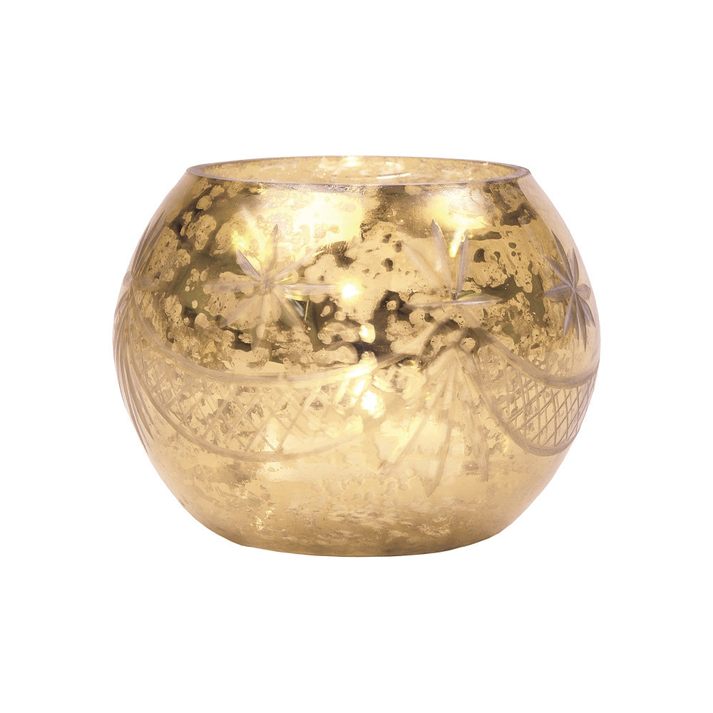 Vintage Mercury Glass Globe Holder (3-Inch, Mary Design, Gold) - For use with Tea Lights - Home Decor, Parties and Wedding Decorations - PaperLanternStore.com - Paper Lanterns, Decor, Party Lights &amp; More