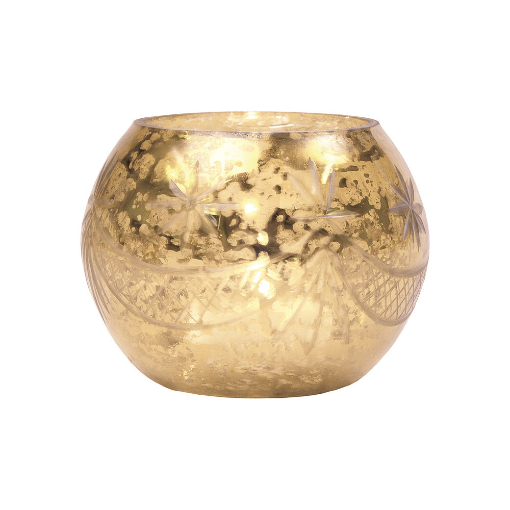 Vintage Mercury Glass Votive Tea Light Candle Holders - Gold (5 PACK, Assorted Designs)