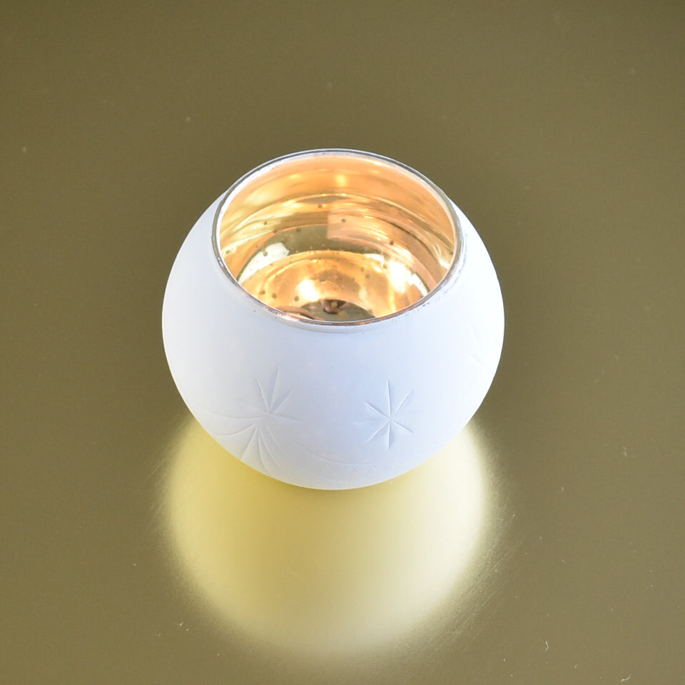 Vintage Mercury Glass Globe Candle Holder (3-Inch, Mary Design, Antique White) - For use with Tea Lights - Home Decor, Parties and Wedding Decorations - PaperLanternStore.com - Paper Lanterns, Decor, Party Lights & More