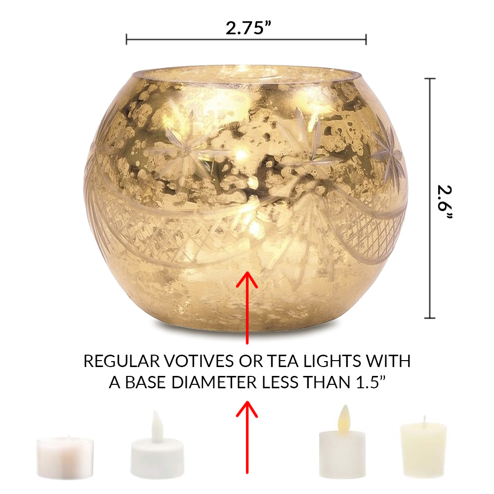 Vintage Mercury Glass Globe Candle Holder (3-Inch, Mary Design, Antique White) - For use with Tea Lights - Home Decor, Parties and Wedding Decorations - PaperLanternStore.com - Paper Lanterns, Decor, Party Lights &amp; More