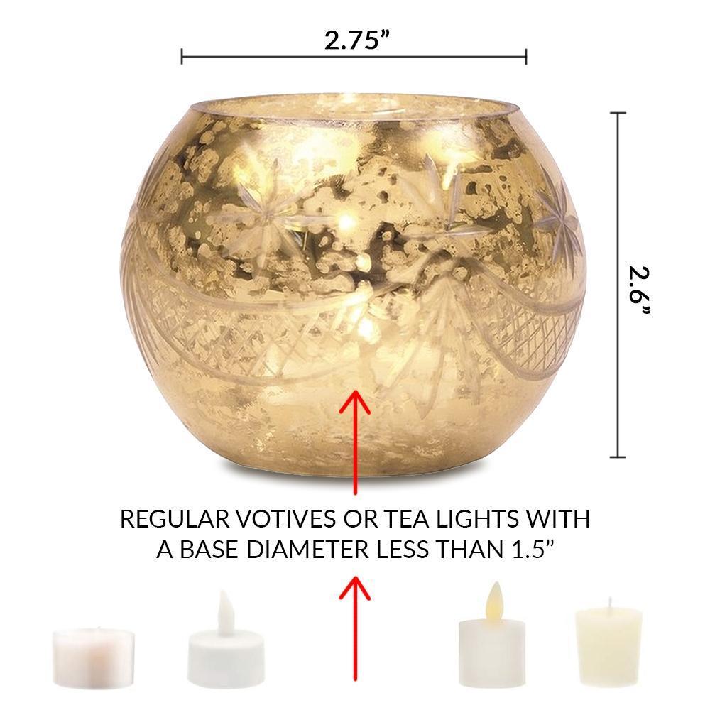 4 Pack | Vintage Mercury Glass Globe Candle Holders (3-Inch, Mary Design, Pearl White) - For use with Tea Lights - Home Decor, Parties and Wedding Decorations - PaperLanternStore.com - Paper Lanterns, Decor, Party Lights &amp; More