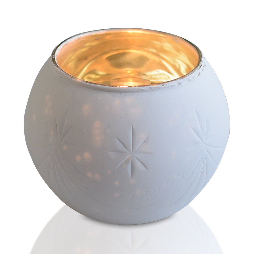 Vintage Mercury Glass Globe Candle Holder (3-Inch, Mary Design, Antique White) - For use with Tea Lights - Home Decor, Parties and Wedding Decorations - PaperLanternStore.com - Paper Lanterns, Decor, Party Lights & More