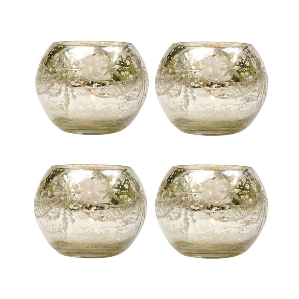 4 Pack | Vintage Mercury Glass Globe Candle Holders (3-Inch, Mary Design, Silver) - For use with Tea Lights - Home Decor, Parties and Wedding Decorations - PaperLanternStore.com - Paper Lanterns, Decor, Party Lights & More