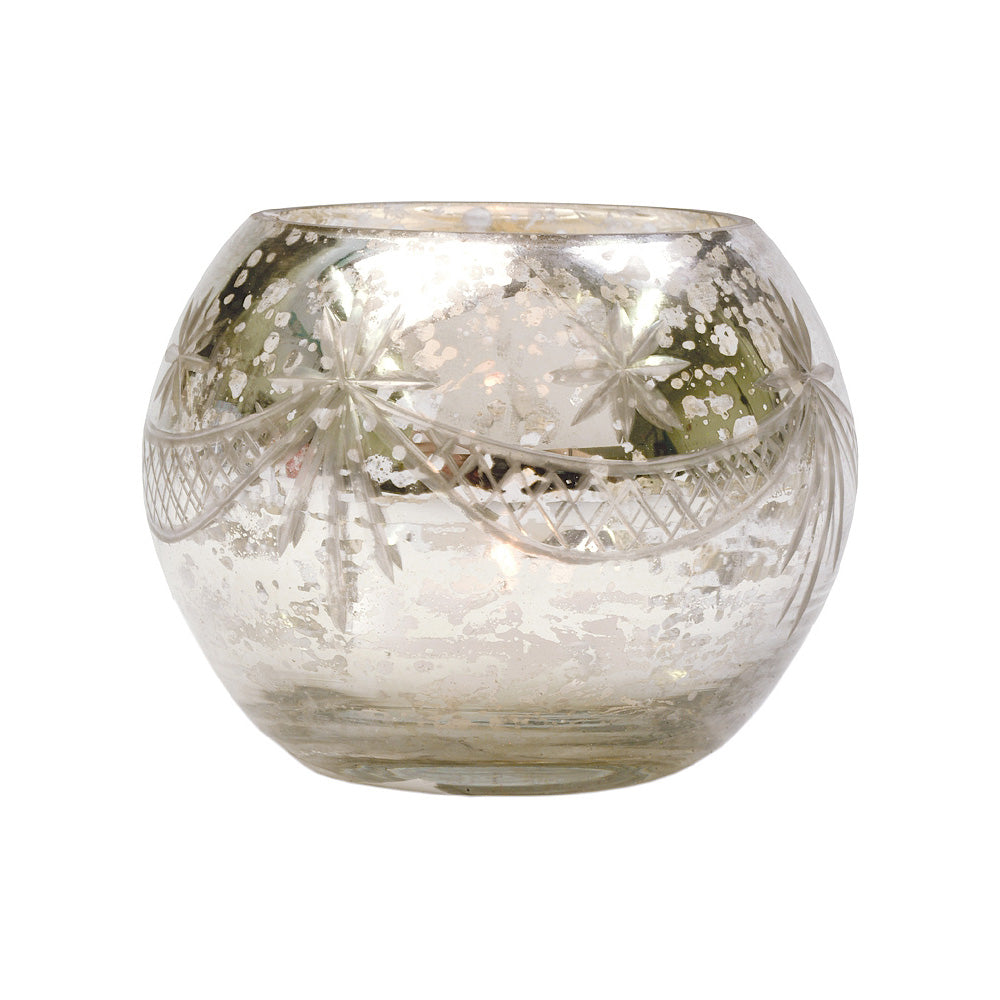 4 Pack | Vintage Mercury Glass Globe Candle Holders (3-Inch, Mary Design, Silver) - For use with Tea Lights - Home Decor, Parties and Wedding Decorations - PaperLanternStore.com - Paper Lanterns, Decor, Party Lights &amp; More