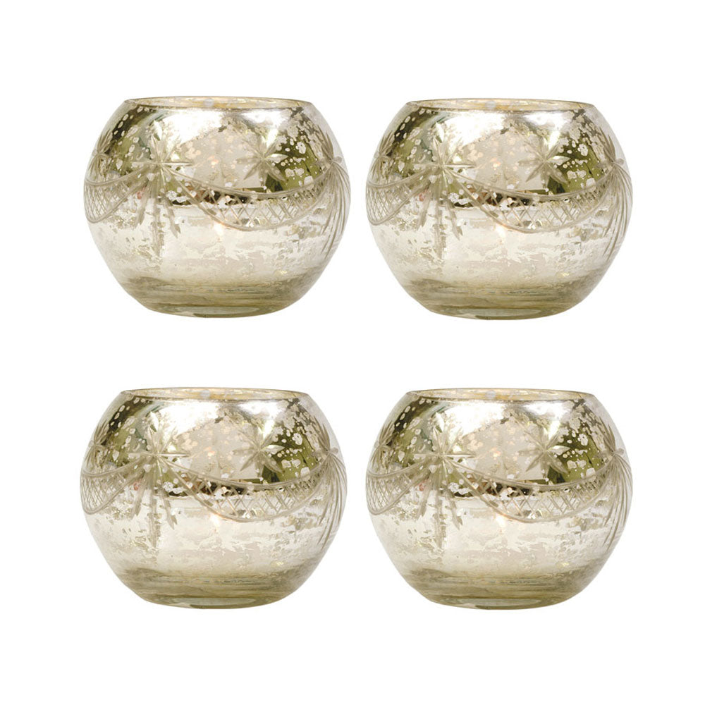 4 Pack | Vintage Mercury Glass Globe Candle Holders (3-Inch, Mary Design, Silver) - For use with Tea Lights - Home Decor, Parties and Wedding Decorations - PaperLanternStore.com - Paper Lanterns, Decor, Party Lights &amp; More