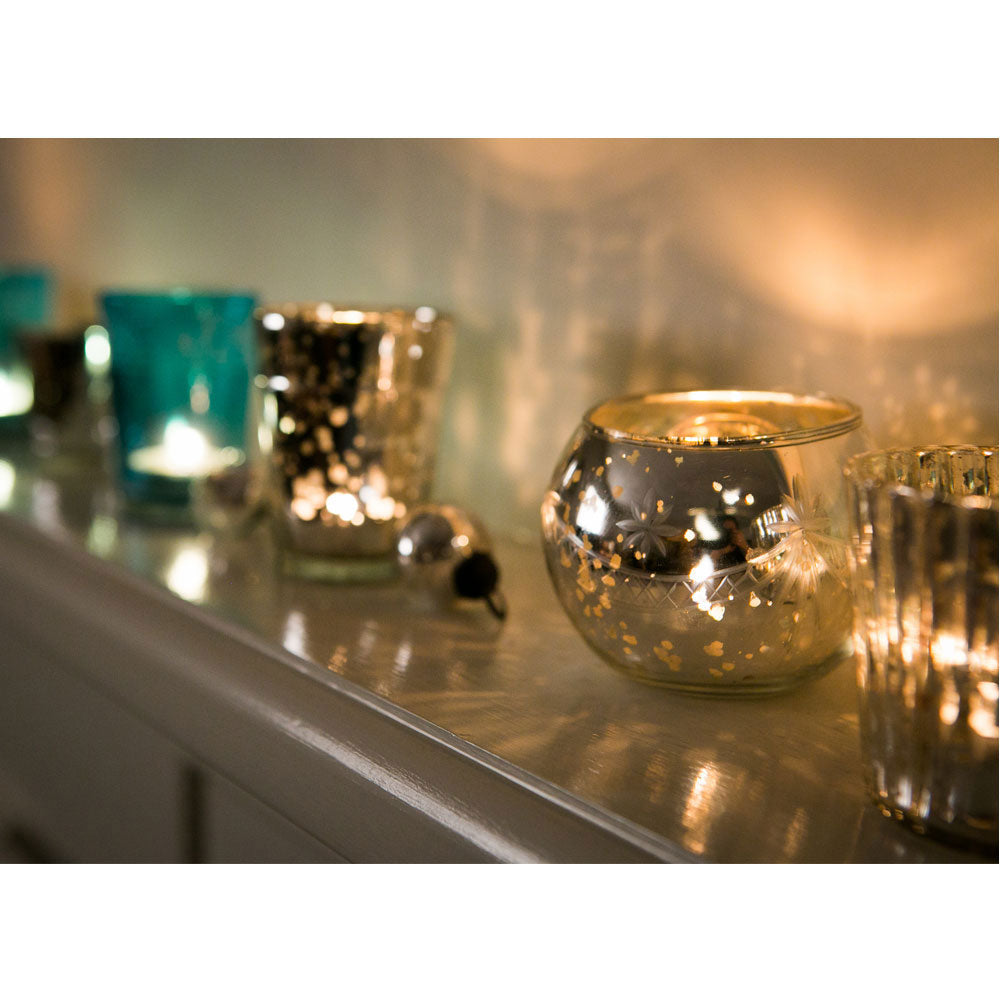 Vintage Mercury Glass Globe Holder (3-Inch, Mary Design, Silver) - For use with Tea Lights - Home Decor, Parties and Wedding Decorations - PaperLanternStore.com - Paper Lanterns, Decor, Party Lights &amp; More