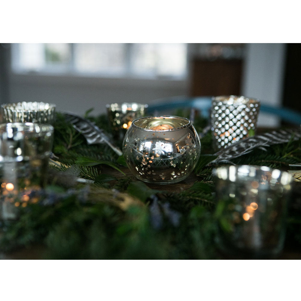 Vintage Mercury Glass Globe Holder (3-Inch, Mary Design, Silver) - For use with Tea Lights - Home Decor, Parties and Wedding Decorations - PaperLanternStore.com - Paper Lanterns, Decor, Party Lights &amp; More