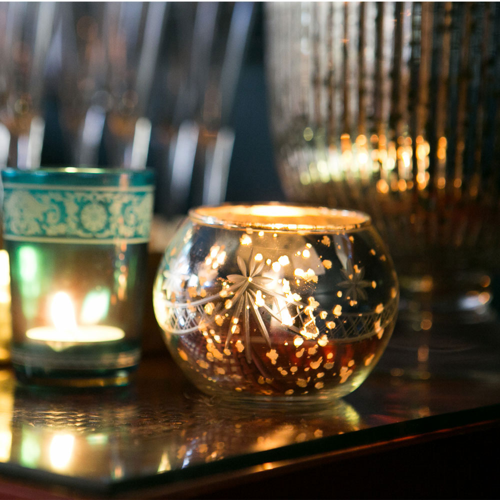 Vintage Mercury Glass Globe Holder (3-Inch, Mary Design, Silver) - For use with Tea Lights - Home Decor, Parties and Wedding Decorations - PaperLanternStore.com - Paper Lanterns, Decor, Party Lights &amp; More