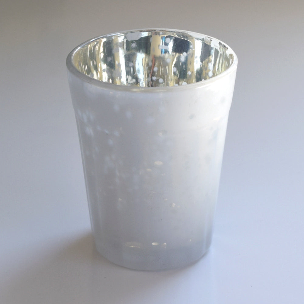 Vintage Mercury Glass Candle Holder (3.25-Inch, Katelyn Design, Column Motif, Pearl White) - For Use with Tea Lights - For Home Decor, Parties and Wedding Decorations