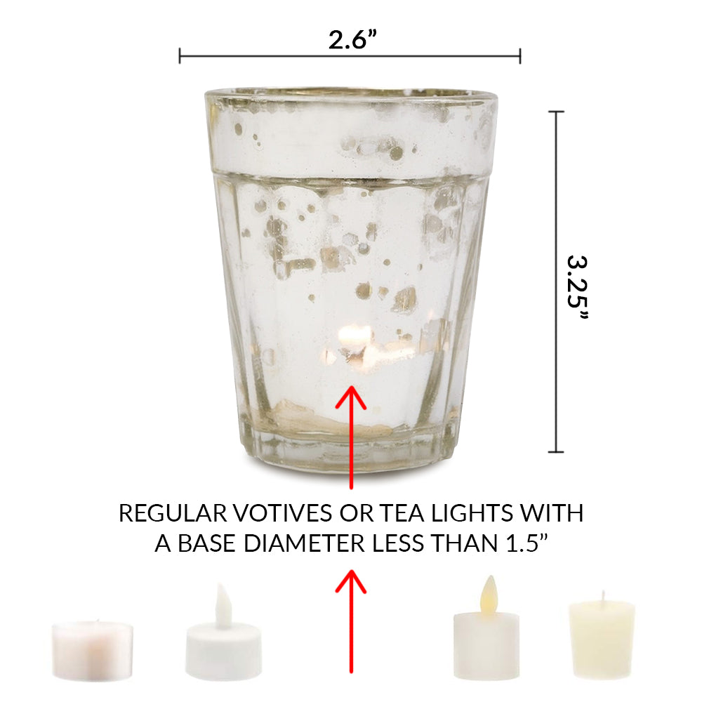 4 Pack | Vintage Mercury Glass Candle Holder (3.25-Inch, Katelyn Design, Column Motif, Gold) - For Use with Tea Lights - PaperLanternStore.com - Paper Lanterns, Decor, Party Lights &amp; More