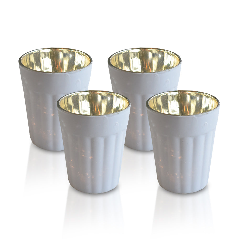 4 Pack | Vintage Mercury Glass Candle Holder (3.25-Inch, Katelyn Design, Column Motif, Antique White) - For Use with Tea Lights - For Home Decor, Parties and Wedding Decorations - PaperLanternStore.com - Paper Lanterns, Decor, Party Lights &amp; More