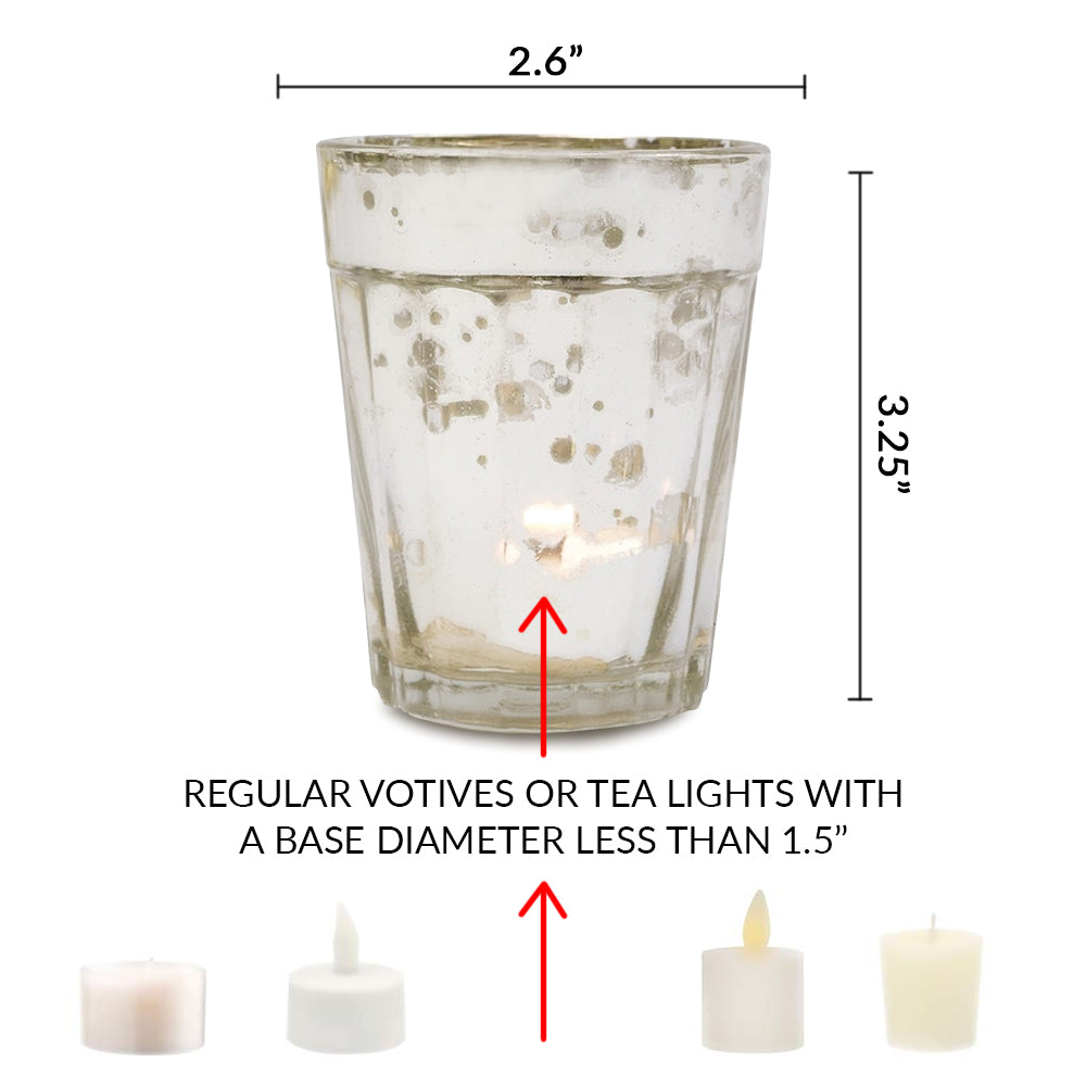 Vintage Mercury Glass Candle Holder (3.25-Inch, Katelyn Design, Column Motif, Antique White) - For Use with Tea Lights - For Home Decor, Parties and Wedding Decorations - PaperLanternStore.com - Paper Lanterns, Decor, Party Lights &amp; More