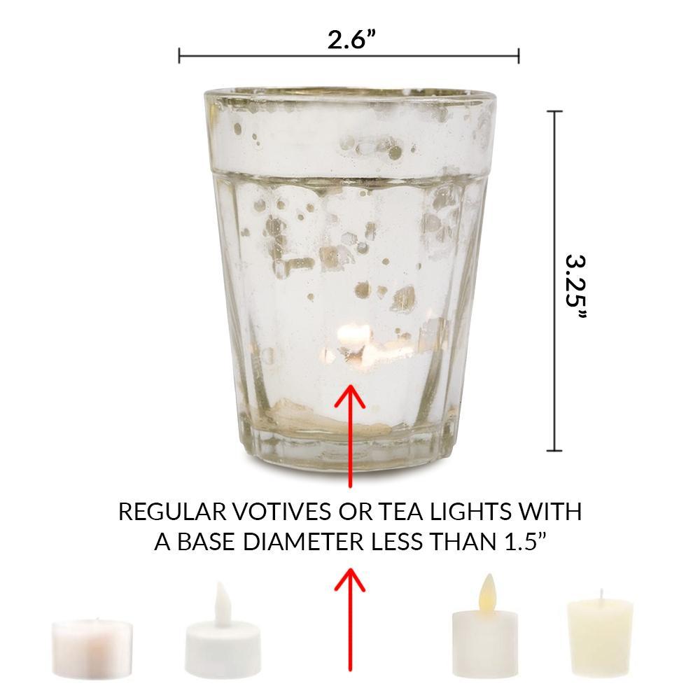 Vintage Mercury Glass Candle Holder (3.25-Inch, Katelyn Design, Column Motif, Pearl White) - For Use with Tea Lights - For Home Decor, Parties and Wedding Decorations - PaperLanternStore.com - Paper Lanterns, Decor, Party Lights &amp; More