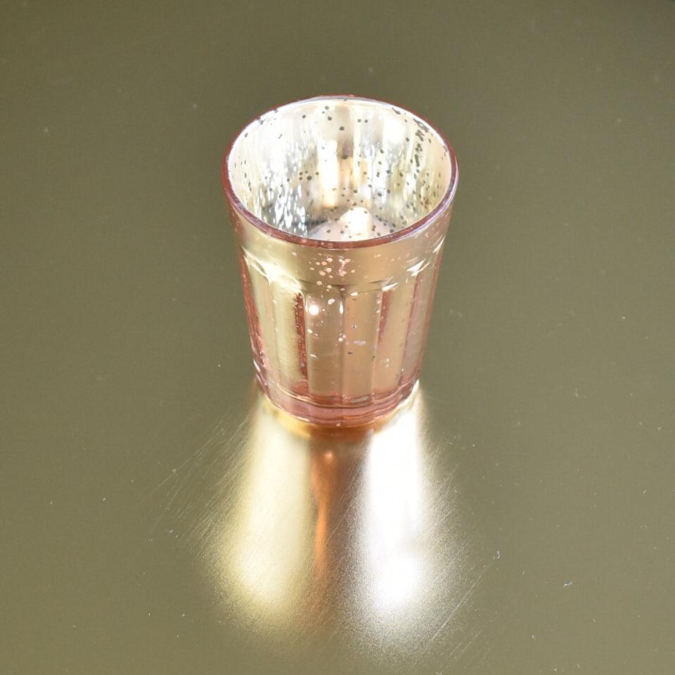 Vintage Mercury Glass Candle Holder (3.25-Inch, Katelyn Design, Column Motif, Rose Gold Pink) - Use with Tea Lights - Home and Wedding Decorations - PaperLanternStore.com - Paper Lanterns, Decor, Party Lights &amp; More
