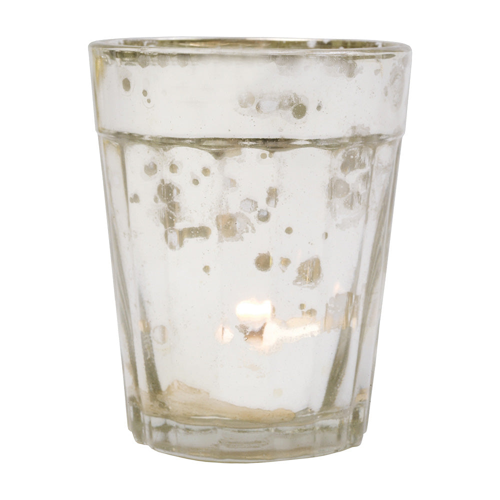 4 Pack | Vintage Mercury Glass Candle Holder (3.25-Inch, Katelyn Design, Column Motif, Silver) - For Use with Tea Lights - For Home Decor, Parties, and Wedding Decorations - PaperLanternStore.com - Paper Lanterns, Decor, Party Lights &amp; More