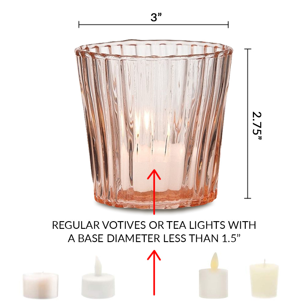 4 Pack | Vintage Glass Candle Holders (3-Inch, Caroline Design, Vertical Motif, Vintage Pink) - For use with Tea Lights - Home Decor, Parties and Wedding Decorations - PaperLanternStore.com - Paper Lanterns, Decor, Party Lights & More