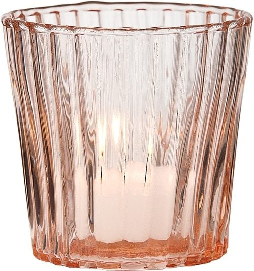 4 Pack | Vintage Glass Candle Holders (3-Inch, Caroline Design, Vertical Motif, Vintage Pink) - For use with Tea Lights - Home Decor, Parties and Wedding Decorations - PaperLanternStore.com - Paper Lanterns, Decor, Party Lights &amp; More