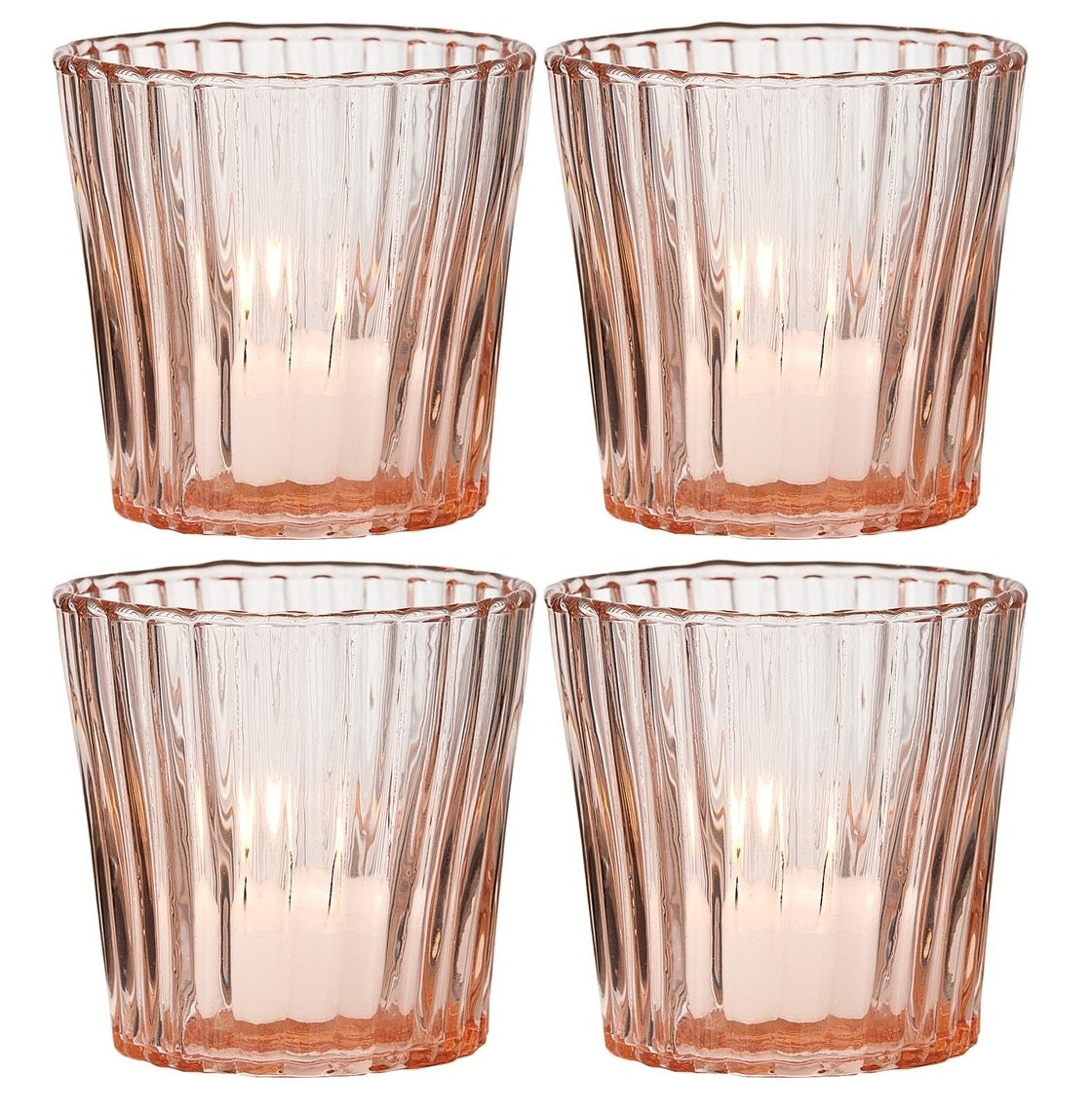 4 Pack | Vintage Glass Candle Holders (3-Inch, Caroline Design, Vertical Motif, Vintage Pink) - For use with Tea Lights - Home Decor, Parties and Wedding Decorations - PaperLanternStore.com - Paper Lanterns, Decor, Party Lights & More