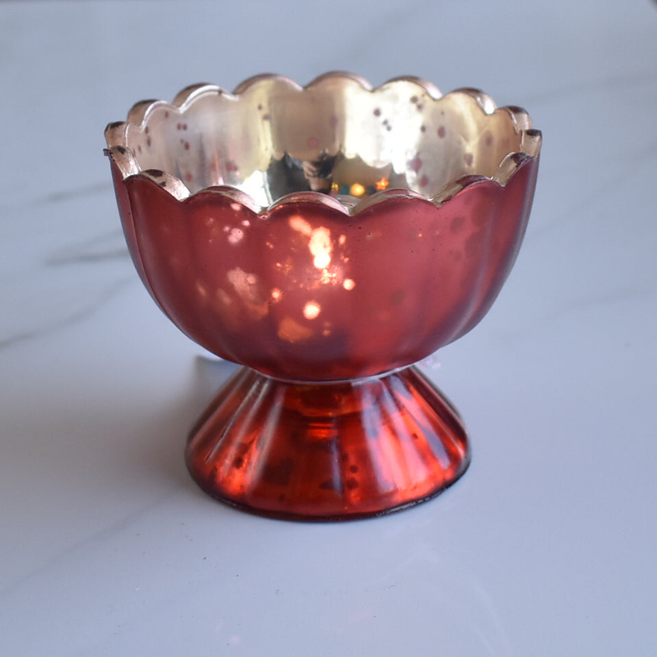 Vintage Mercury Glass Candle Holder (3-Inch, Suzanne Design, Sundae Cup Motif, Rustic Copper Red) - For Use with Tea Lights - Home Decor and Wedding Decorations - PaperLanternStore.com - Paper Lanterns, Decor, Party Lights & More