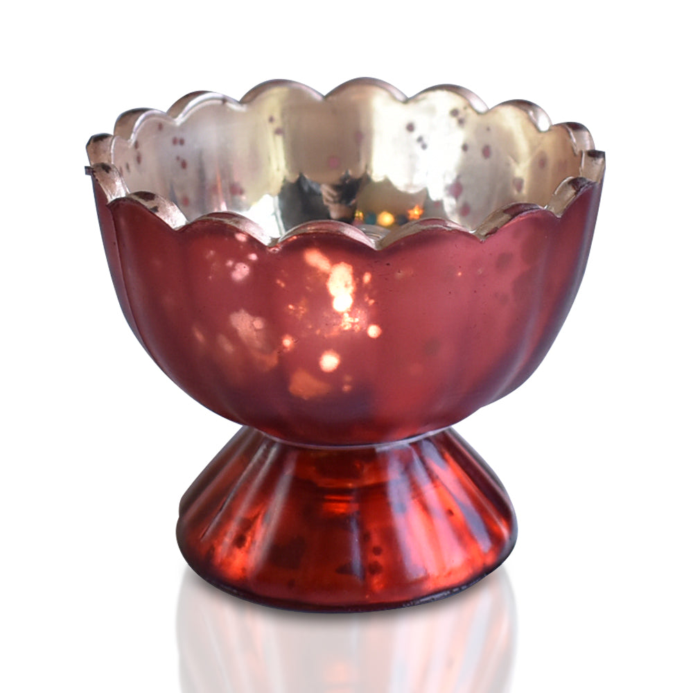 Vintage Mercury Glass Candle Holder (3-Inch, Suzanne Design, Sundae Cup Motif, Rustic Copper Red) - For Use with Tea Lights - Home Decor and Wedding Decorations - PaperLanternStore.com - Paper Lanterns, Decor, Party Lights &amp; More