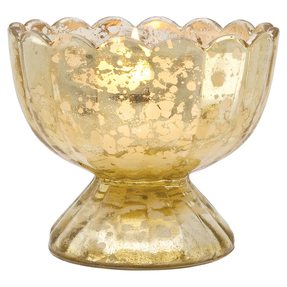 6 Pack | Vintage Mercury Glass Chalice Candle Holders (3-Inch, Suzanne Design, Sundae Cup Motif, Gold) - For Use with Tea Lights - PaperLanternStore.com - Paper Lanterns, Decor, Party Lights &amp; More