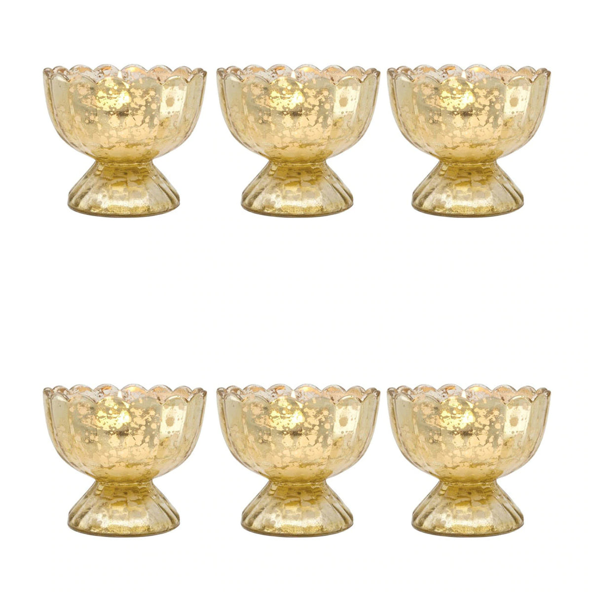 6 Pack | Vintage Mercury Glass Chalice Candle Holders (3-Inch, Suzanne Design, Sundae Cup Motif, Gold) - For Use with Tea Lights - PaperLanternStore.com - Paper Lanterns, Decor, Party Lights &amp; More