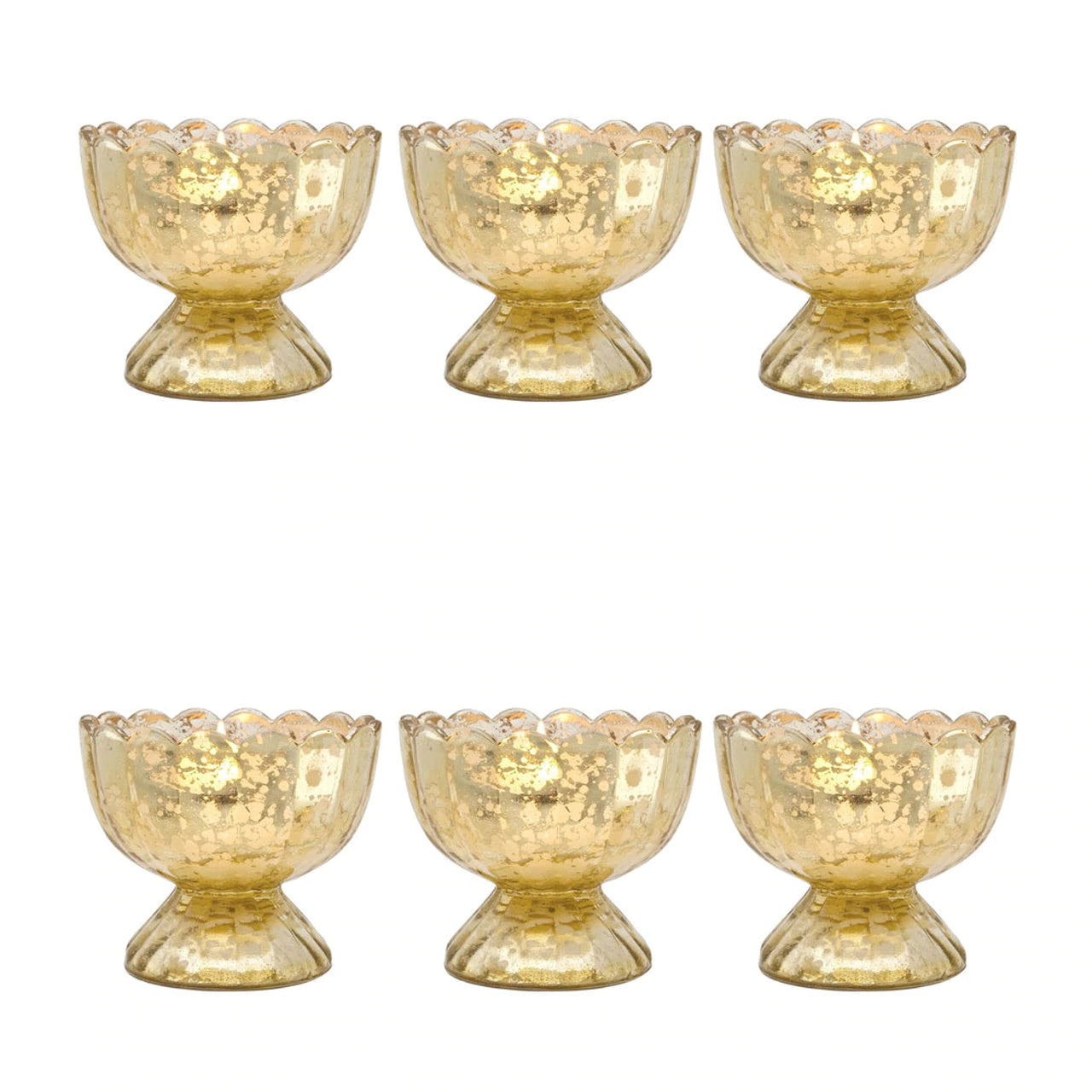6 Pack | Vintage Mercury Glass Chalice Candle Holders (3-Inch, Suzanne Design, Sundae Cup Motif, Gold) - For Use with Tea Lights - PaperLanternStore.com - Paper Lanterns, Decor, Party Lights & More